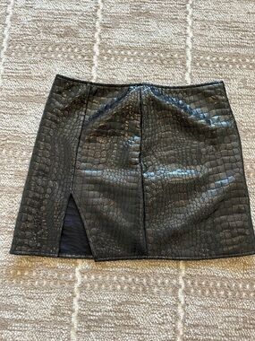 Motel Rocks Black Faux-Croc Mini Skirt with Side Slit